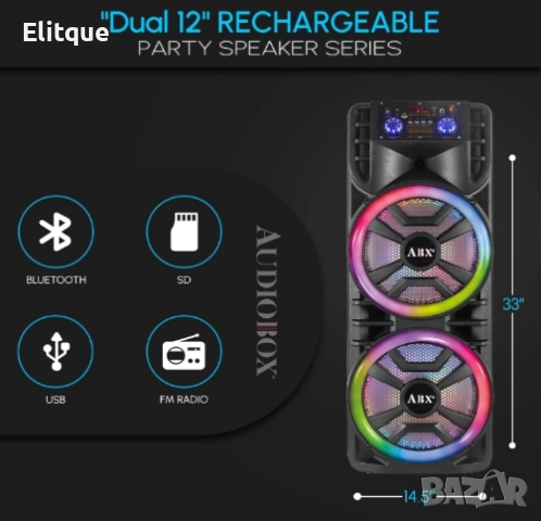 Караоке тонколона с два високоговорителя 2х12 инча XH-1689, снимка 5 - Друга електроника - 52862465