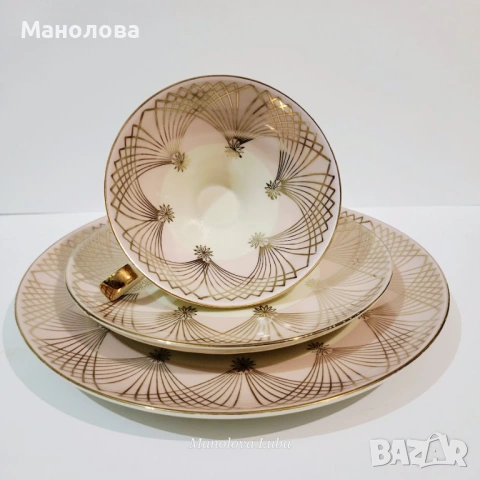 Троен комплект, порцеланова чаша за чай Alka Kunst Bavaria. , снимка 3 - Други ценни предмети - 54011880