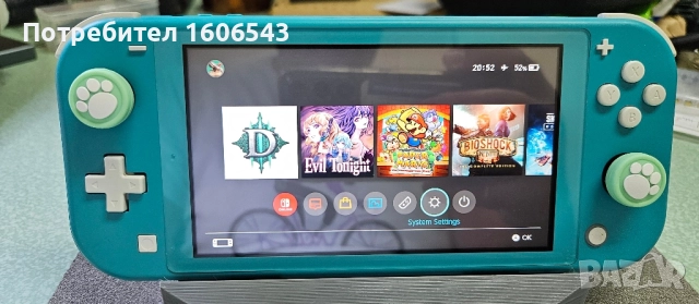 Конзола Nintendo Switch Lite 32 GB, карта 256 GB, тюркоазен цвят, хакната 