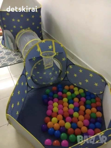 Палатка с тунел и басейн + топки за игра  , снимка 7 - Образователни игри - 51783438
