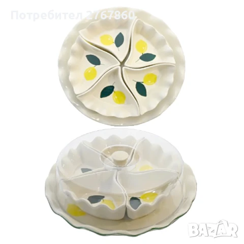 Нов комплект плато с капак и пет купички