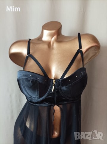 75 С Черна нощница със сатенена бриджитка с чокър, снимка 7 - Корсети, бюстиета, топове - 40846614