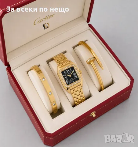 Cartier Дамски Подаръчен Комплект За Жени-Ръчен Часовник Твърда гривна И Гривна Тип Пирон Код SBF11, снимка 5 - Подаръци за жени - 55732304