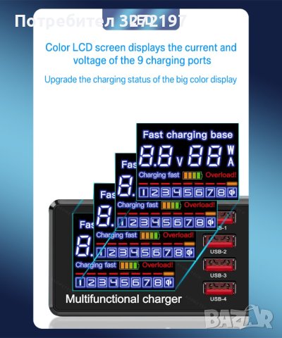 USB станция за зареждане на телефон 9 порта,Бързо зарядно устройство 100W , снимка 7 - Оригинални зарядни - 40834953