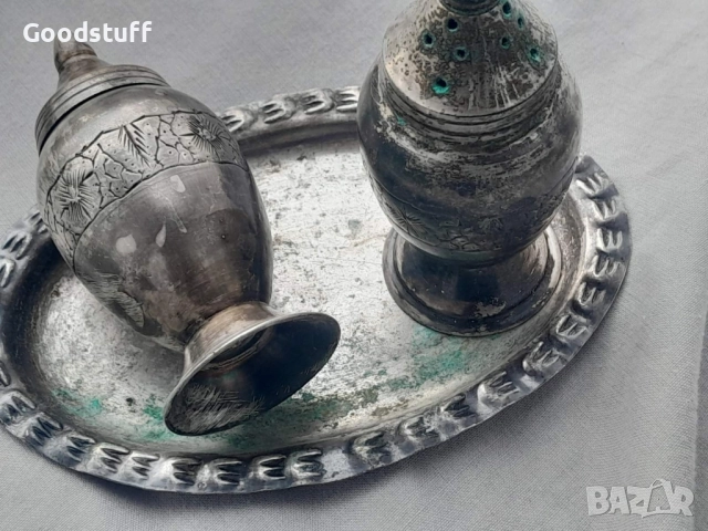 Посребрени солници,лот,Арт Деко, гравирани, с чинийка, снимка 4 - Антикварни и старинни предмети - 52514984
