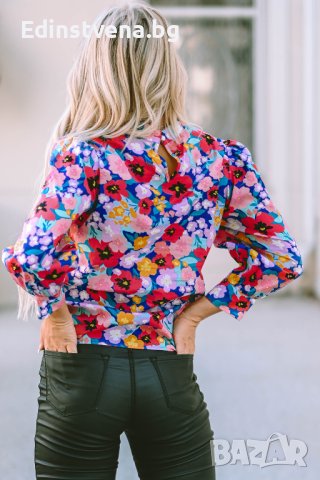 Дамска блуза с дълъг ръкав и флорален принт, 100% памук, снимка 3 - Блузи с дълъг ръкав и пуловери - 44414546