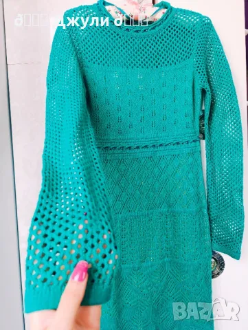 Рокля с камъни от памучно плетиво, снимка 3 - Рокли - 49300672