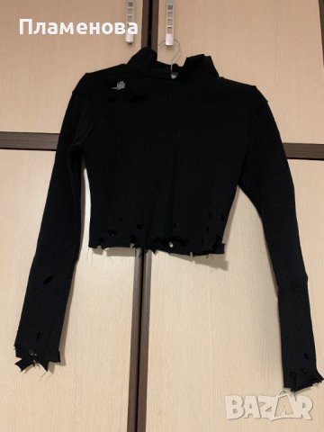 Черен комплект пола + блуза с накъсани елементи, снимка 4 - Поли - 40879187