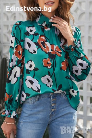 Дамска блуза с дълъг ръкав и флорален принт, снимка 1