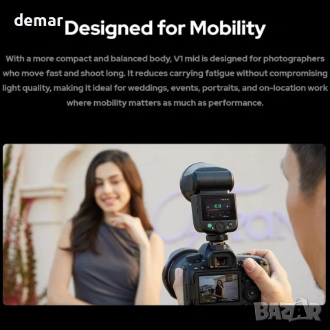 Светкавица Godox V1 mid C TTL за Canon, мини светкавица с кръгла глава, снимка 4 - Светкавици, студийно осветление - 54105217