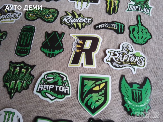 Гланцирани самозалепващи стикери Монстър Енерджи Monster energi  Фокс FOX  Raptor Динозавър за колел, снимка 4 - Аксесоари и консумативи - 37834004