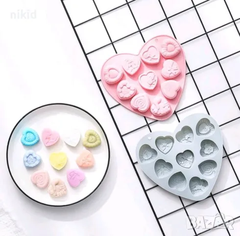 10 различни сърца сърце силиконов молд форма фондан шоколад бонбон бонбони гипс лед