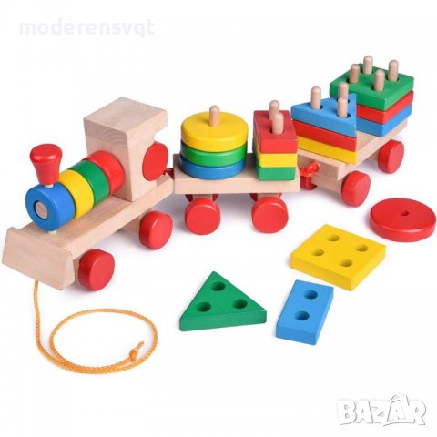 Дървено влакче сортер за дърпане два модела