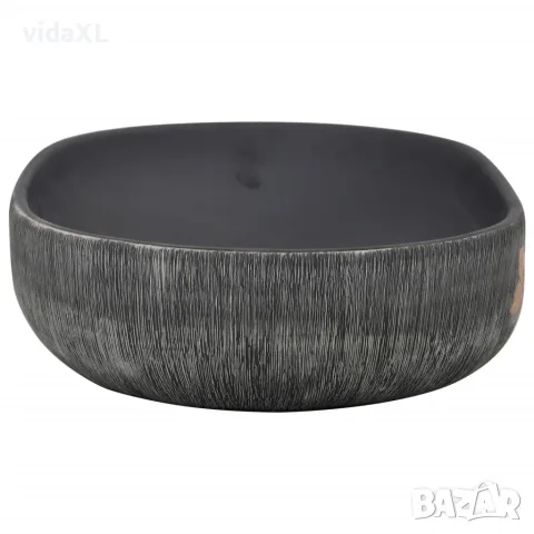 vidaXL Мивка за плот, сиво и черно, овална, 59x40x14 см, керамика, снимка 5 - Мивки - 56146186