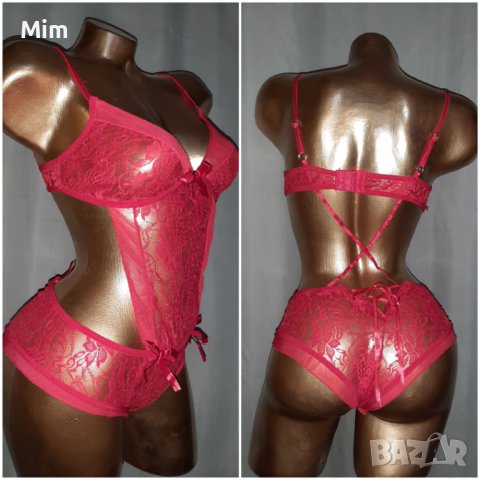 М Дантелено червено боди 