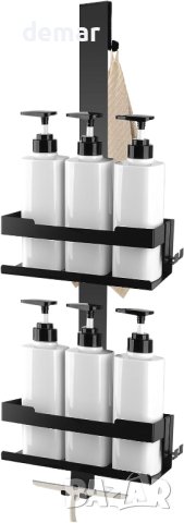 ILIKEPOW Органайзер за душ матово черно с 4 подвижни куки