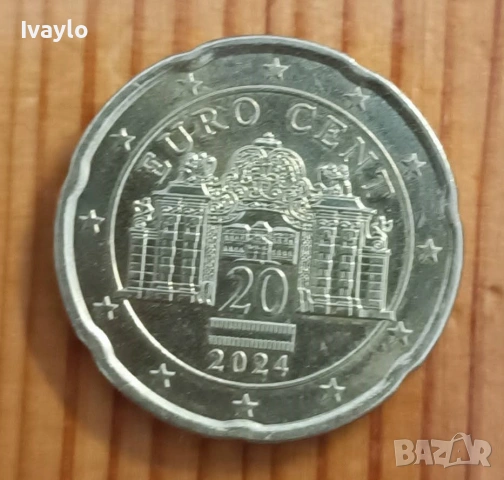 1 Евро 2008 Австрия 20 цента 2024, снимка 4 - Нумизматика и бонистика - 54043207