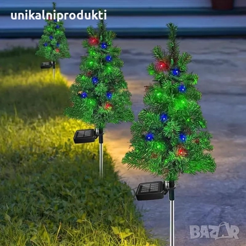 Соларна коледна елхичка 70см зелени клонки многоцветни LED лампички с шоу програми