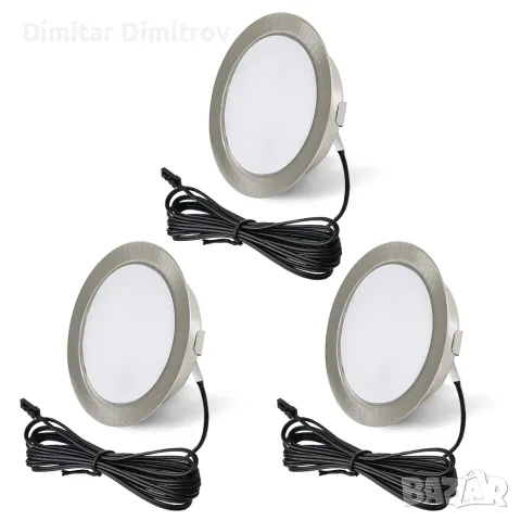 Нов URing комплект 3 LED вградени спота 12V, 3000K топла бяла, ултраплоски 15 мм, за мебели