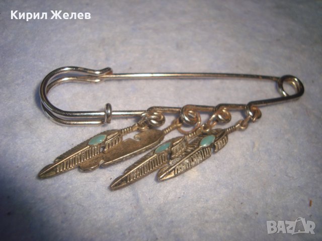 СТАРА ПОСРЕБРЕНА РЕТРО ИГЛА БРОШКА УКРАШЕНИЯ с ВИСУЛКИ - ПЕРЦА с ЕМАЙЛ 22122, снимка 3 - Антикварни и старинни предмети - 37620419