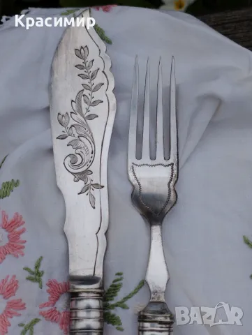 посребрени вилица и ножче за риба или масло 10 лв за брой, снимка 2 - Антикварни и старинни предмети - 48341872