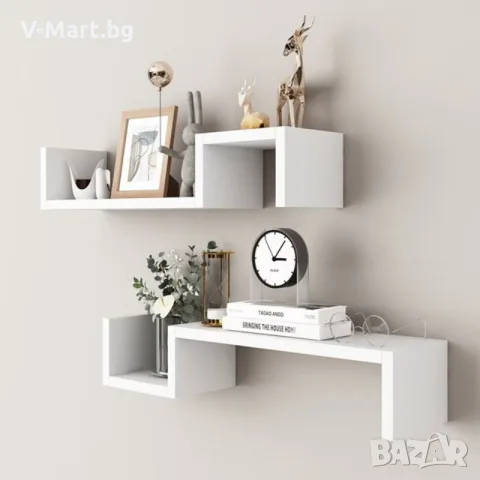 Комплект рафтове за стена 2 броя, етажерка, дърво, бели, 58x12x10см, снимка 2 - Етажерки - 55739636