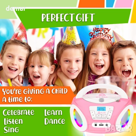 KLIM Candy Boombox CD плейър за деца с високоговорители, FM радио, розов, снимка 6 - Музикални играчки - 52535828