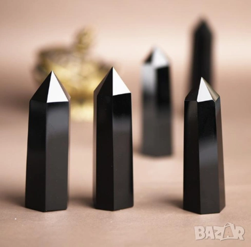 Вулканично Стъкло Пирамидален Обелиск Монокристал Полиран Черен Обсидиан Пазител Камък Закрилник, снимка 3 - Други ценни предмети - 41381907