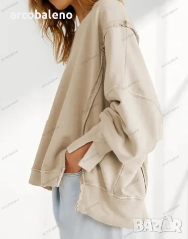 Свободен дамски суичър тип пачуърк с обло деколте, 5цвята , снимка 10 - Суичъри - 44867827