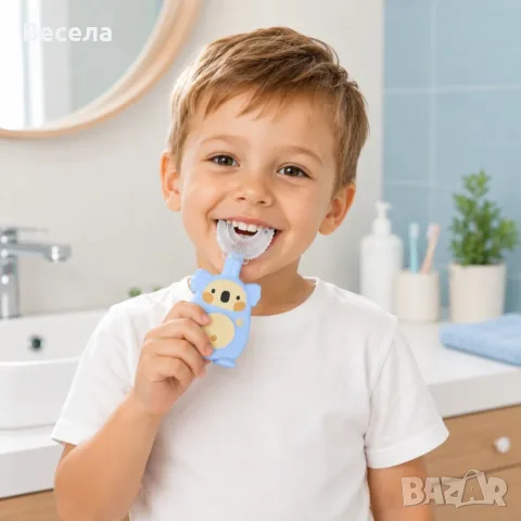 Детска U-образна четка за зъби Коала, 360° силиконова глава, без BPA, водоустойчива, с калъф, 2-6 го, снимка 7 - За банята - 55993288