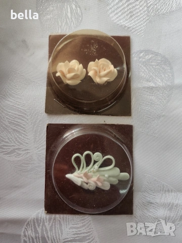 Ретро порцеланови обеци и брошка на Видинска порцеланова фабрика Бонония