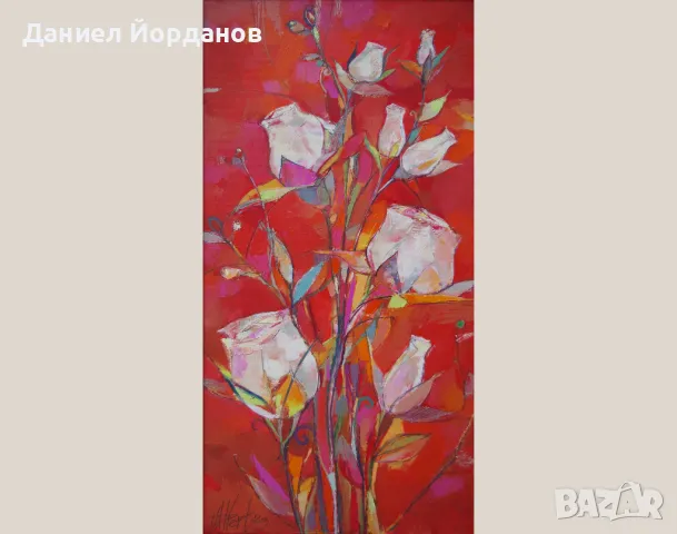 Картина маслени бои на платно "2 по 4 Рози", 50 х 100 см