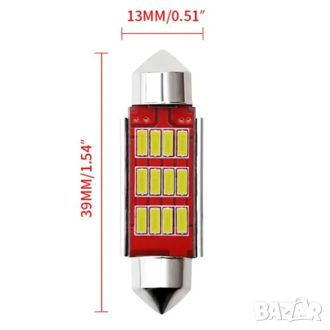 LED крушки 12V 6000K 12 SMD 2 броя с бяла светлина, снимка 2 - Аксесоари и консумативи - 55865018