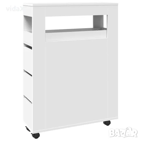 vidaXL Тесен шкаф за баня с колелца, бял, инженерно дърво, снимка 1 - Шкафове - 56148287