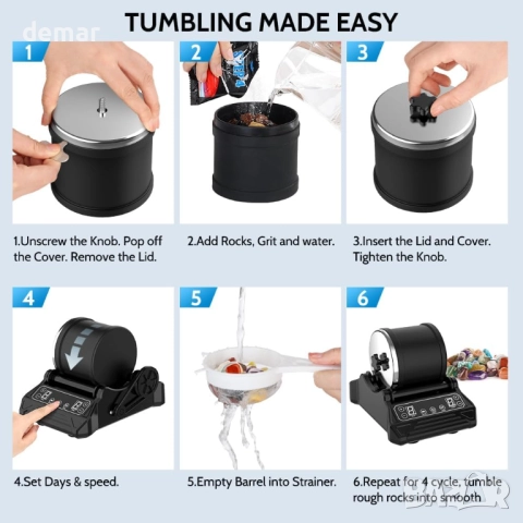 Комплект за полиране на камъни Rock Tumbler с 9-скоростен мотор, снимка 4 - Полирмашини - 52292798