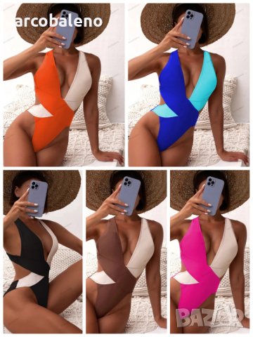 Дамски двуцветен бански костюм от една част, 5цвята