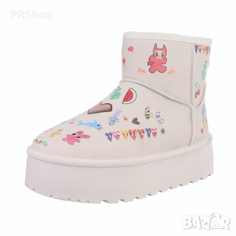 Дамски боти с топла подплата - 3 цвята - черен/бежов/каки, снимка 1