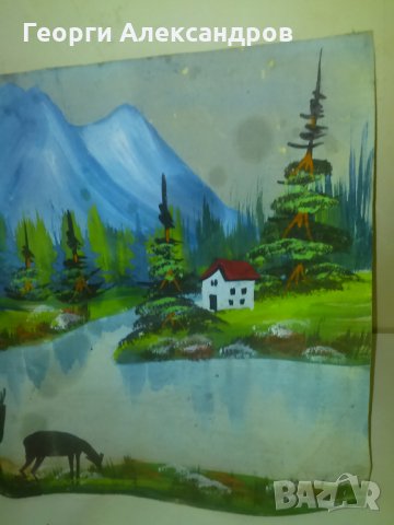 СТАРА РИСУНКА ГВАШ КАРТИНА ПЕЙЗАЖ ТЕМПЕРА БЪЛГАРСКА, снимка 4 - Антикварни и старинни предмети - 29781155