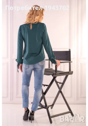 Елегантна блуза в тъмнозелен цвят Nedimade, снимка 2 - Блузи с дълъг ръкав и пуловери - 48045478