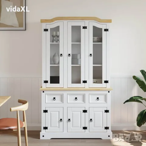 vidaXL Висок шкаф Corona, бял, 112x43x191,5 см, мексикански бор масив, снимка 3 - Бюфети - 56147354
