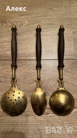 Винтидж помощни прибори– месинг, дърво., снимка 2 - Прибори за хранене, готвене и сервиране - 53330530