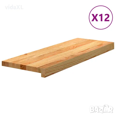vidaXL Стълбищни стъпала, 12 бр, светлокафяви, 70x25x2 см, дъб масив