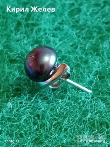 Сребърна обеца с Перла винтидж стил майсторска изработка 52811, снимка 2 - Обеци - 53059945