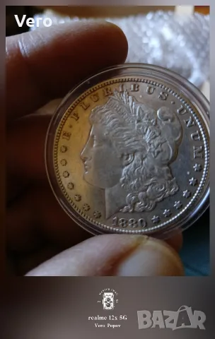 Сребърна монета 1 долар Морган 1880г рядка срещана монета 