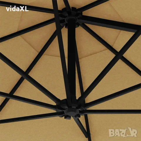 vidaXL Чадър за монтаж на стена с метален прът, 300 см, таупе, снимка 6 - Чадъри - 56147607