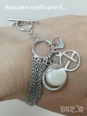 Сребърна гривна оригинал на Emporio Armani , снимка 4 - Гривни - 53899895