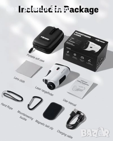 Нов Компактен голф далекомер 1200 ярда, акумулаторен, водоустойчив, снимка 7 - Голф - 51736521