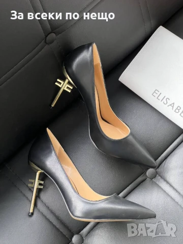 Elisabetta Franchi Дамски Черни Кожени Обувки С Метален Ток Елизабета Фенчи Код E518, снимка 5 - Дамски обувки на ток - 50732141