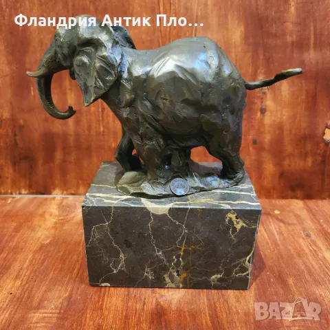 Бронзова скулптура на слон от Milo върху мраморна основа, снимка 6 - Статуетки - 49648678