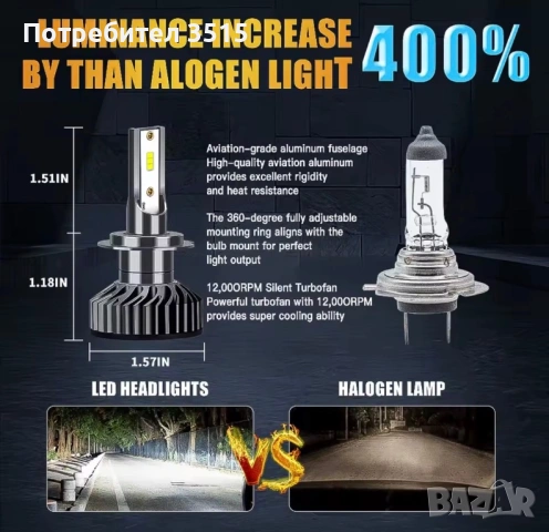 LED крушки H7 50W 6500k, снимка 3 - Аксесоари и консумативи - 53923344